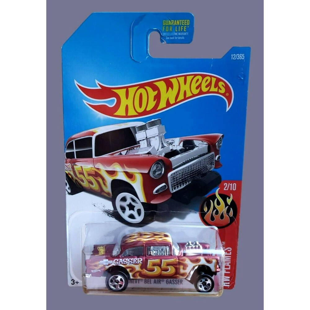 2017 Hot Wheels '55 CHEVY BEL AIR GASSER  Satin Red #12/365 HW FLAMES #2/10 1:64